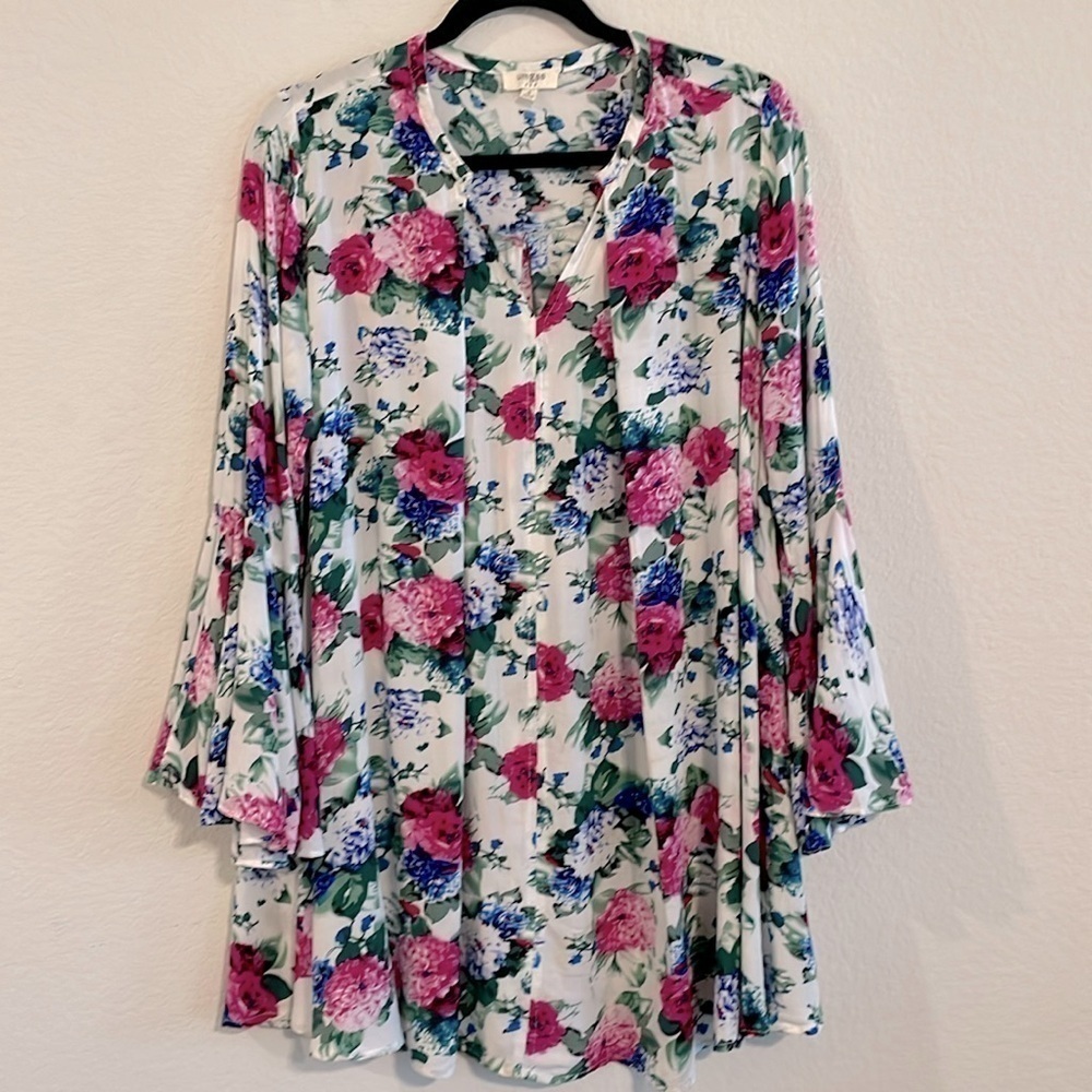 Umgee Women's Dress Small White Bohemian Oversized Floral Cottagecore Prairie